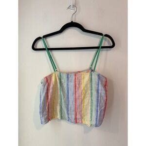 Urban Outfitters Rainbow Striped Linen Blend Gauze Crop Tank Top Cami Size‎ Med